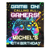 Custom Gaming Party Blanketโ Personalized Level Up Birthday Throw โ Gift for Boys & Girls